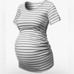 GINKANA | Gray and White Striped Maternity Top Size Large